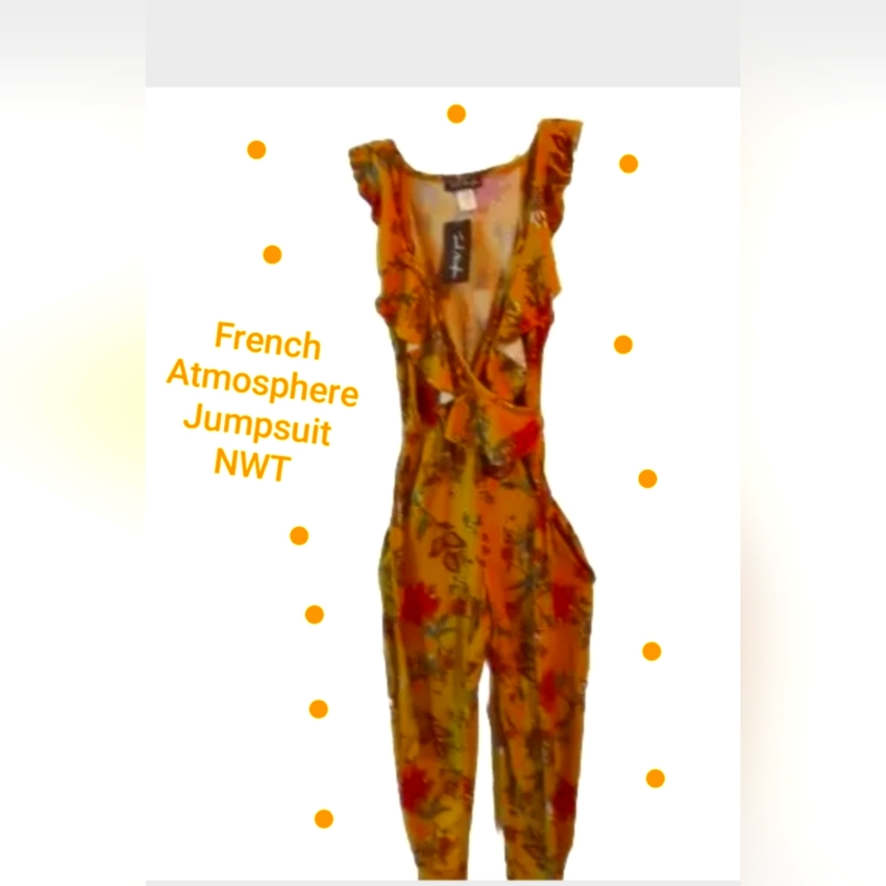 Jumpsuit French Atmosphere Floral Sleeveless W/Ruffle Ties At Waist Small NWT